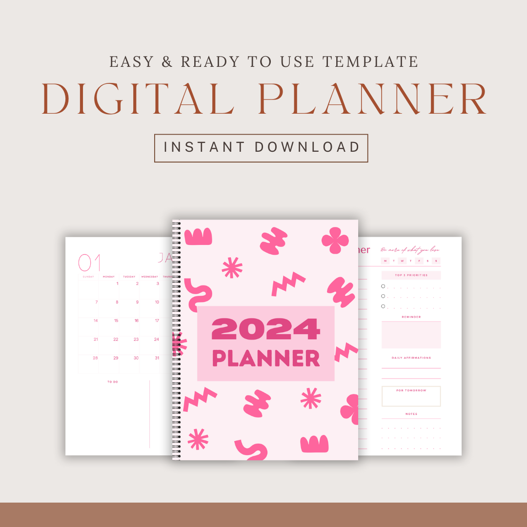 2024 Digital Daily Planner - Pink Abstract