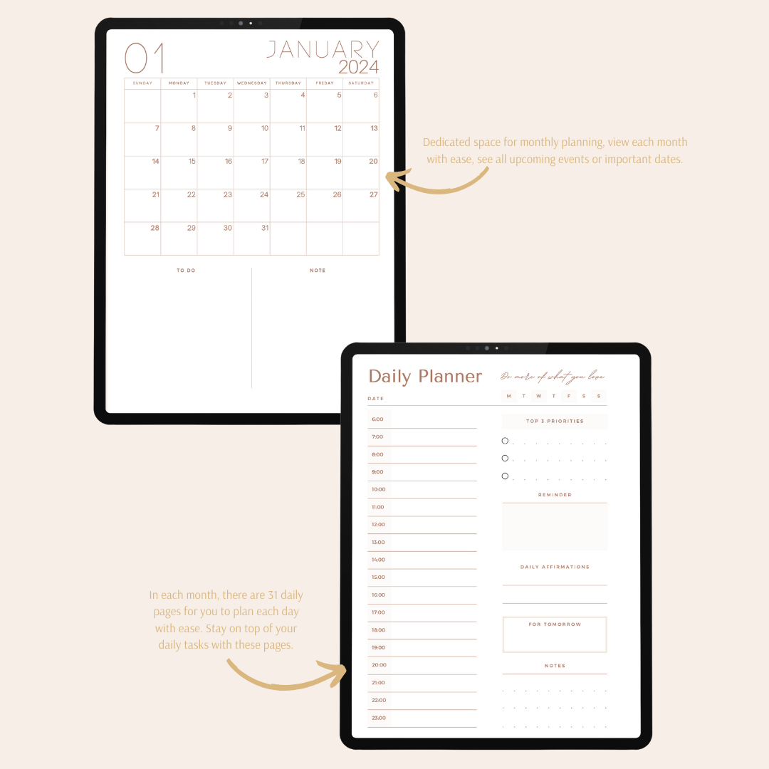 2024 Digital Daily Planner - Brown